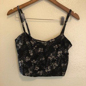 Hollister Black Floral Hawaiian Crop Tank Top
